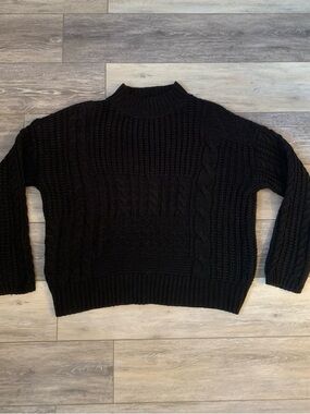 Time and Tru Black Cable-Knit Mock Neck Sweater